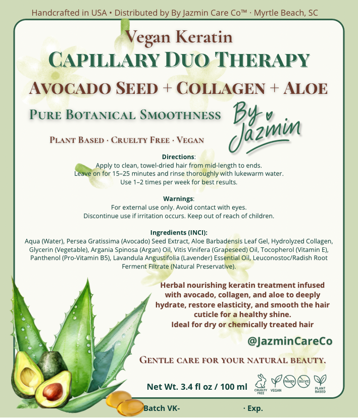 🥑Vegan Keratin  (Avocado + Collagen + Aloe) - Capillary Duo Therapy.